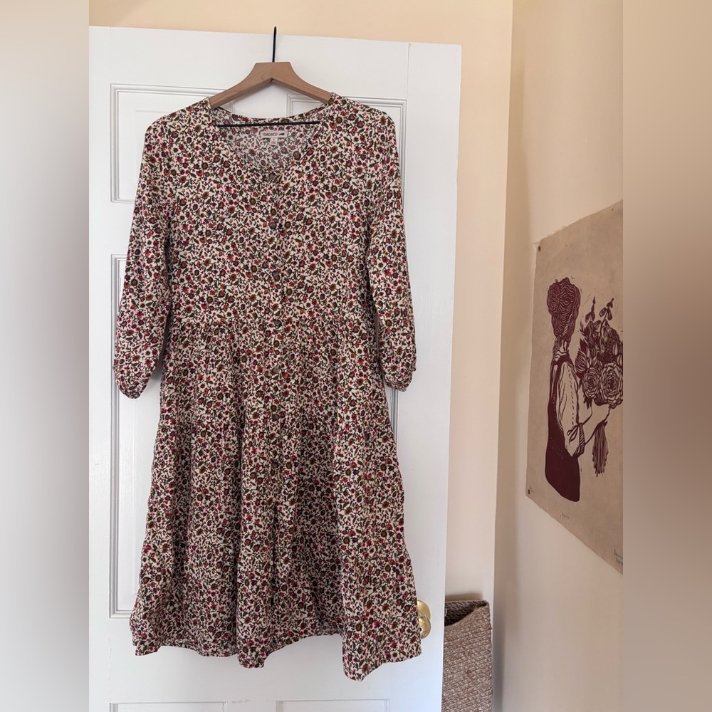 Toad&Co Red and Cream Floral Long Sleeve Dress
